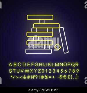 Holzblöcke Spiel Neon Licht Symbol Stock Vektor