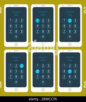Smartphone Touch ID oder Passcode One, Two, Three, Four, Five, Vector Illustration eingeben Stock Vektor