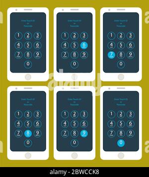 Smartphone Touch ID oder Passcode eingeben sechs, sieben, acht, neun, Null, Vektor-Illustration Stock Vektor