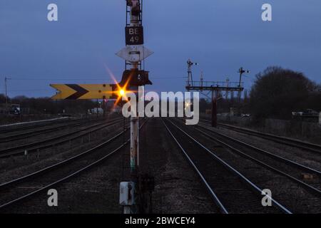 Fernbahnsignal in Barnetby, Großbritannien Stockfoto