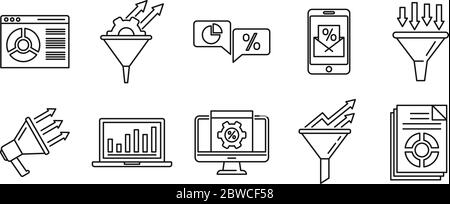 Symbole für das Konversionsrate-Marketing. Gliederungssatz der Konversionsrate Marketing-Vektor-Symbole für Web-Design isoliert auf weißem Hintergrund Stock Vektor