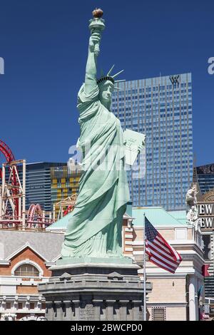 Las Vegas, Nevada - 30. August 2019: Freiheitsstatue im New York-New York Hotel in Las Vegas, Nevada, USA. Stockfoto