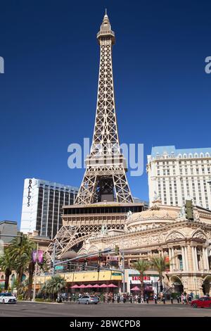 Las Vegas, Nevada - 30. August 2019: Eiffelturm in Paris Las Vegas Hotel and Casino in Las Vegas, Nevada, USA. Stockfoto