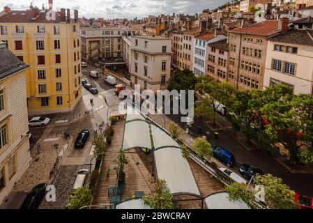 Lyon, Frankreich - 6. November 2017. Ein Ultra-Weitwinkel-Foto mit Blick auf die Stadt Lyon an einem Herbstnachmittag. Stockfoto