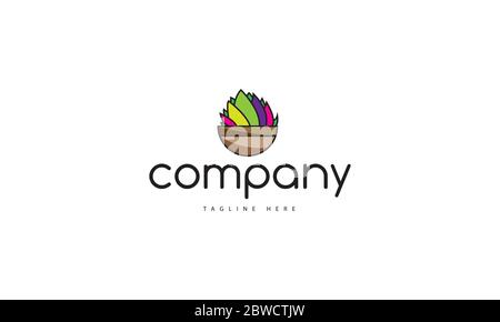Vektor-Logo, auf dem ein abstraktes Bild einer farbigen hellen Pflanze in einem Topf. Stock Vektor