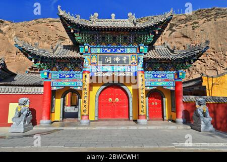 Qianfo Buddhistische Grotten Abschnitt des MatiSi-Pferd Huf Tempel. Zhangye-Gansu Provinz-China-0914 Stockfoto