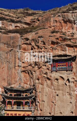 Qianfo Buddhistische Grotten Abschnitt des MatiSi-Pferd Huf Tempel. Zhangye-Gansu Provinz-China-0916 Stockfoto