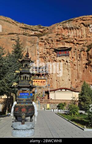 Qianfo Buddhistische Grotten Abschnitt des MatiSi-Pferd Huf Tempel. Zhangye-Gansu Provinz-China-0918 Stockfoto