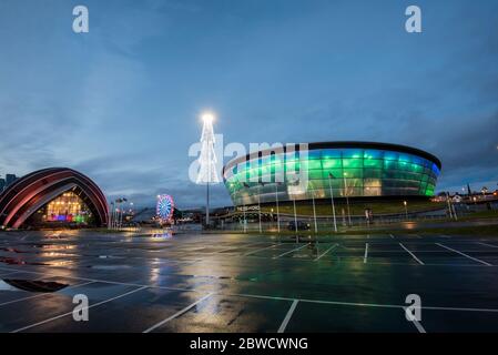 Scottish Event Campus bei Nacht. Stockfoto