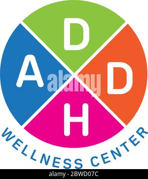 ADHS Wellness Center Logo Vektor. Aufmerksamkeitsdefizit Hyperaktivitätsstörung. Stock Vektor