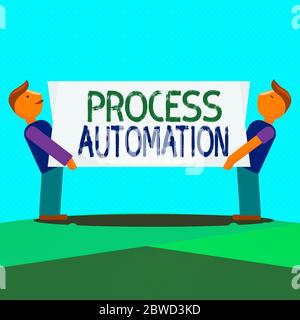 Textschild mit Prozessautomatisierung. Geschäftsfoto zeigt den Einsatz von Technologie zur Automatisierung von Geschäftsaktionen zwei Männer stehend tragen Rectangul Stockfoto