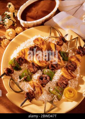 Asiatische Pepper Steak Spieße Stockfoto