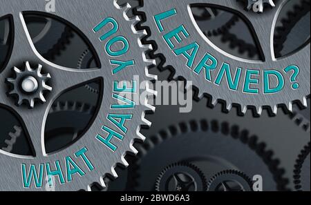 Schreiben Sie eine Notiz, die zeigt, was Sie gelernt haben Frage. Geschäftskonzept für die Dinge zu wissen, erwerben oder absorbieren Stockfoto