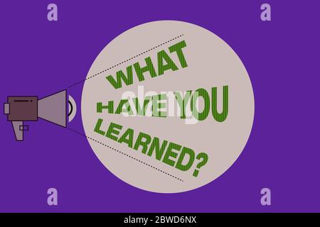 Textschild mit der Frage Was haben Sie gelernt? Geschäftsfoto zeigt, um zu wissen, die Dinge zu erwerben oder absorbieren Megaphon mit Pitch Power Level Volu Stockfoto