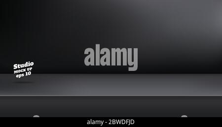 Vektor, Leere schwarze Farbe studio Tabelle Raumhintergrund, Produkt Display mit Kopie Platz für die Anzeige der Inhalte Design. Banner für Werbung Produkt auf w Stock Vektor
