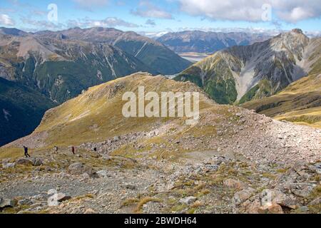 Wanderer auf dem Avalanche Peak Track im Arthur's Pass National Park Stockfoto