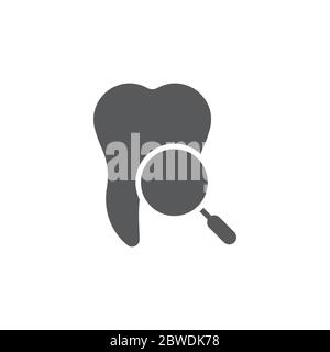 Zahn mit Lupe Vektor-Symbol Zeichen und Symbol isoliert auf weißem Hintergrund Stock Vektor