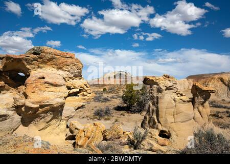 NM00333-00...NEW MEXICO - farbenfroher Schichtsandstein in der Bisti/De-Na-Zin Wildnis. Stockfoto