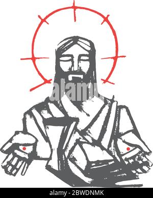Digitale Vektorgrafik oder Zeichnung von Jesus Christus und Eucharistie Symbole Stock Vektor