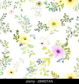 Nahtlose Muster mit Aquarell handbemalten Blume und Blätter. Kann für Textil, Web, Hintergrundtextur, Tapete, Verpackung, Einladung oder verwendet werden Stockfoto