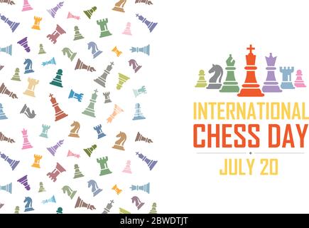 International Chess Tag Vector Illustration auf hellen Hintergrund. Figurine einschließlich König, Königin, Bischof, der Ritter, Turm, Bauer. Stock Vektor