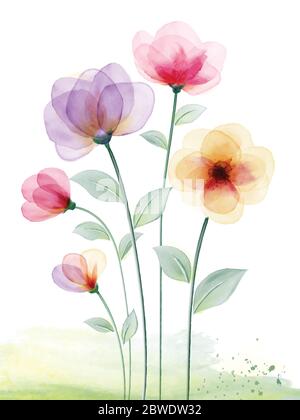 Aquarell handbemalt mit bunten Blumen. Verwenden Sie für Hochzeit, valentinstag, Einladung, Poster, Grußkarten. Stock Vektor
