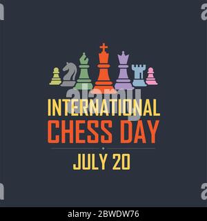 International Chess Tag bunte Vektor Illustration auf dunklem Hintergrund. Schach Vector Illustration. Figurine einschließlich König, Königin, Bischof, der Ritter, die Ro Stock Vektor