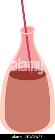 Flasche mit Getränk und strohfrei Form Stil-Symbol Stock Vektor