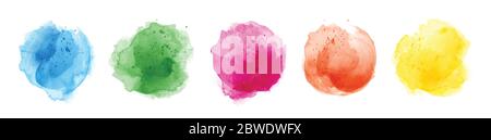 Set von Hand gezeichnet Aquarell Kreise mehrfarbige Rahmen, Aquarell Spritzfleck für Hintergrund, Banner, Poster, Karte, Broschüre. Stock Vektor