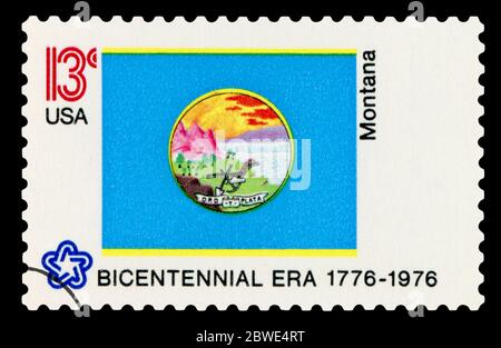 VEREINIGTE STAATEN VON AMERIKA - UM 1976: Eine Briefmarke, gedruckt in den USA, gewidmet Montana, um 1976. Stockfoto
