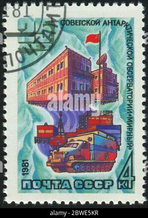 Russland - ca. 1981: Briefmarke gedruckt von Russland zeigt polar Basis, ca. 1981. Stockfoto