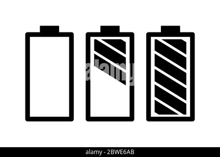 Batterie Icon Set im flachen Stil Vektor Symbol für Apps, UI, Websites. Schwarzes Symbol Vektor Illustration Stockfoto