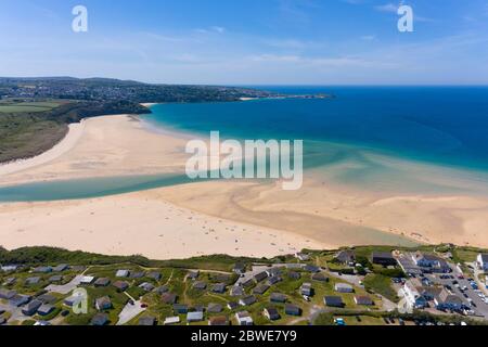 Luftaufnahme von Hayle Beach, Cornwall, England Stockfoto