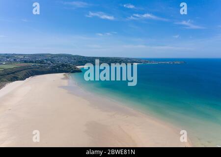 Luftaufnahme von Hayle Beach, Cornwall, England Stockfoto