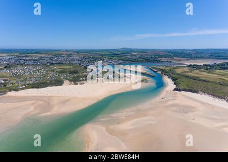 Luftaufnahme von Hayle Beach, Cornwall, England Stockfoto