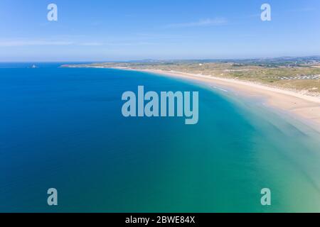 Luftaufnahme von Hayle Beach, Cornwall, England Stockfoto