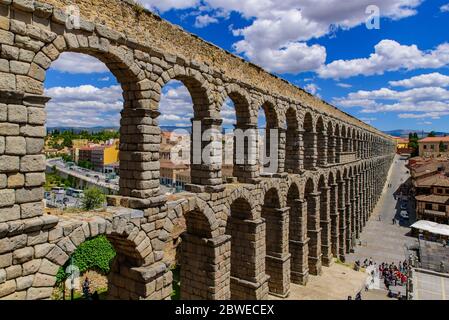 Aquädukt von Segovia, eines der am besten erhaltenen römischen Aquädukte in Segovia, Spanien Stockfoto