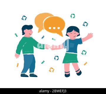 Die Leute sprechen. Konzept für diskutieren, soziale Netzwerk, Nachrichten, Chat, Dialog, Liebe, Tanz, Sprechblasen.Vektor-Illustration in flachem Stil Stock Vektor