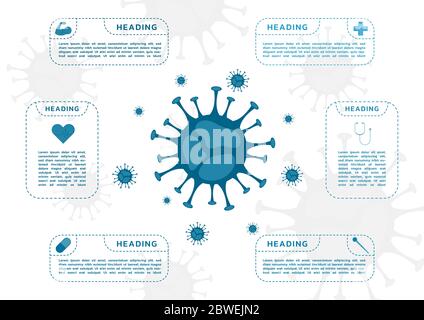 Infografik für medizinische gestrichelte Linie Stil Mind Map Design Coronavirus Konzept. vektor-Illustration. Stock Vektor