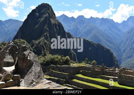 Überreste der antiken Inka-Stadt Machu Picchu, Peru, 'Verlorene Stadt der Inkas' Stockfoto