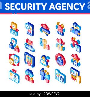 Vektor Für Isometric Icons Der Sicherheitsagentur Festlegen Stock Vektor