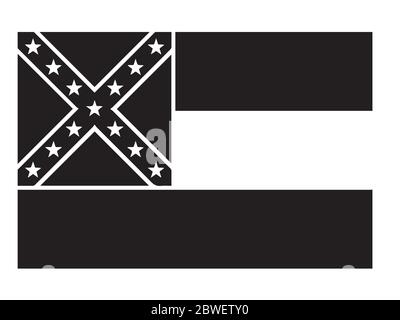 Mississippi MS State Flag. Vereinigte Staaten von Amerika. Schwarz-weiße EPS-Vektordatei. Stock Vektor