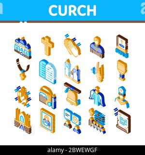 Kirche Christentum Isometrische Symbole Set Vektor Stock Vektor
