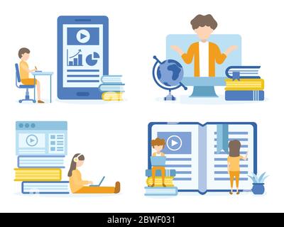 Online-Kurse für Studenten. Man Training Online-Kurse. Konzept Illustration der Ausbildung für Ausbildung, Studium, E-Learning und Online-Kurs. Stock Vektor