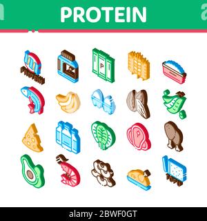 Protein Food Nutrition Isometrische Symbole Set Vektor Stock Vektor