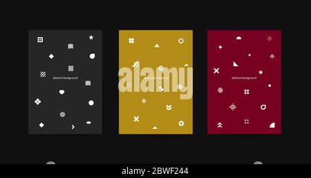 Set Hipster Poster im Memphis Stil. Vorlage für Flyer, Cover von Broschüren oder Broschüren. Trendige Banner, abstrakte Drucke mit geometrischen Formen Stock Vektor