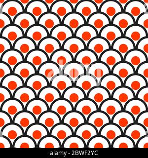Nahtlose Sushi geometrisches Muster mit Kreisen. Sushi-Druck, Hintergrund für japanische Café- und Restaurantmenüs Stock Vektor