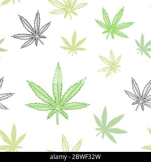 Nahtlose Struktur von Cannabis. Marihuana-Themenvektor-Muster. Stock Vektor