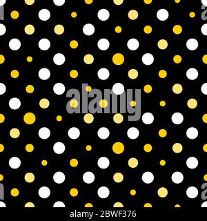 Nahtlose Punktstruktur. Weiß und gelb auf schwarz. Retro-Tupfen-Vektor. Stock Vektor