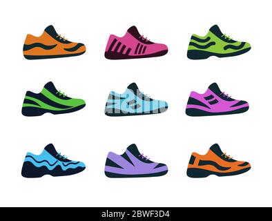 Set Sportschuhe. Vector Fitness Sneaker Schuhe für Training, Laufschuh. vektor-Illustration im flachen Stil. Stock Vektor